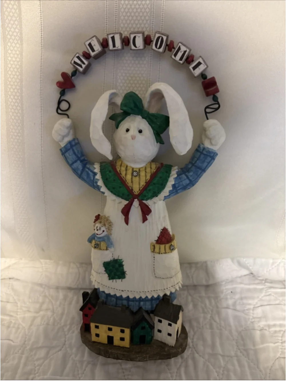 San Francisco Country Folk Art Rabbit Music Box “Home Sweet Home” 12”tall